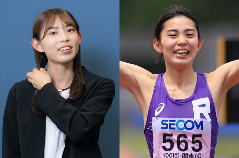 今年の4月から積水化学に入社した女子陸上の道下美槻。立教大学時代は関東インカレ800ｍで優勝するなど中距離を軸に活躍 ／ photograph by (L)Nanae Suzuki、(R)AFLO