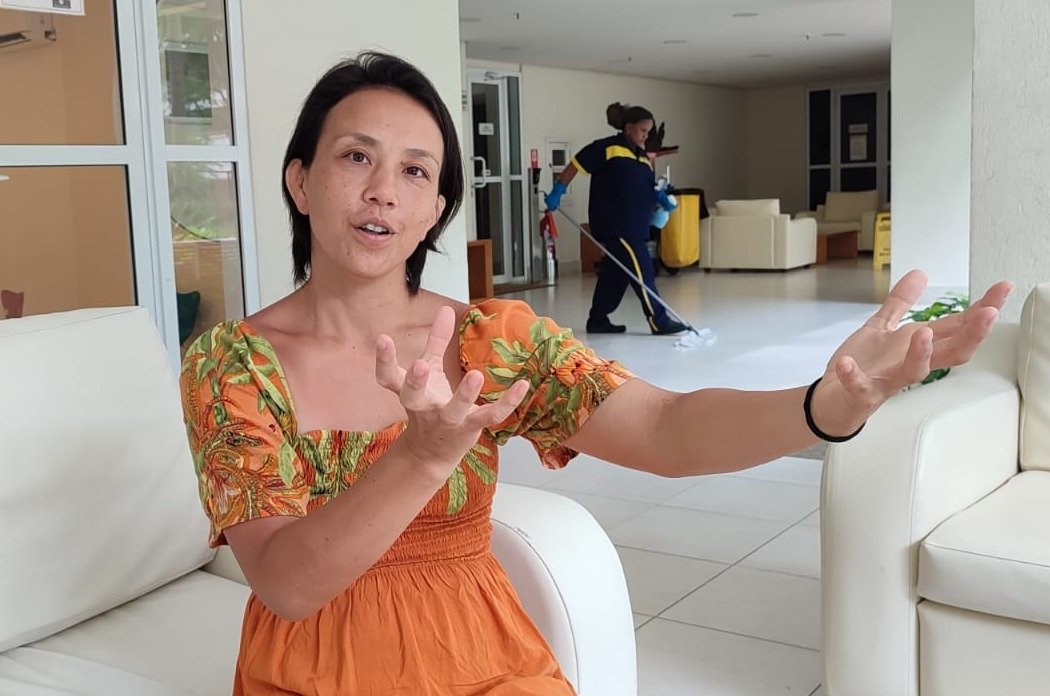 帰国前、取材に応じてくれた藤井裕子さん　©Hiroaki Sawada