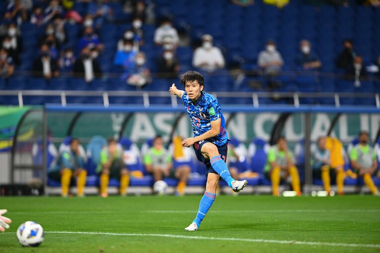 オーストラリア戦で決勝ゴールを決め、勝利の立役者となった田中碧　©JMPA/Takuya Kaneko