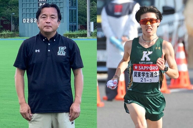 （左）関東学院大で13年前からスカウトに携わる上野敬裕さん／（右）前回大会、関東学生連合チームで3区を走った内野李彗選手 ／ photograph by L)上野さん提供、R)JIJI PRESS