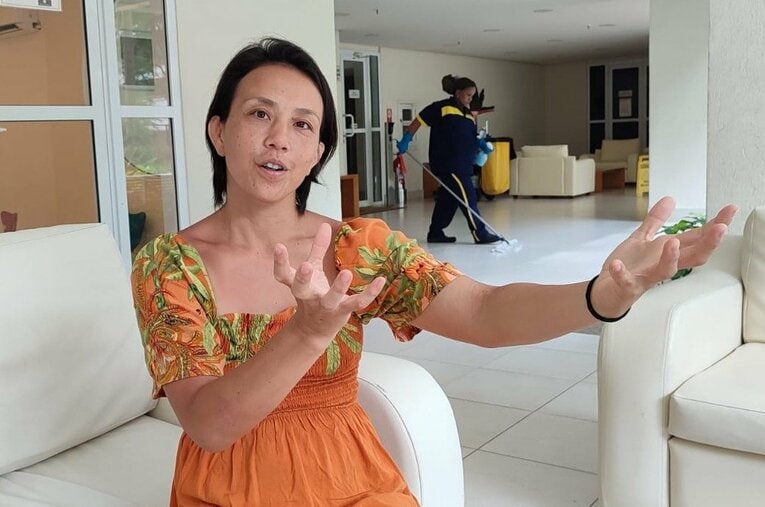 帰国前、取材に応じてくれた藤井裕子さん　©Hiroaki Sawada