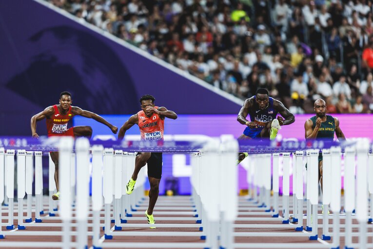 【東京世界陸上】110mハードル予選を走る村竹ラシッド（JAL）　©Kiichi Matsumoto