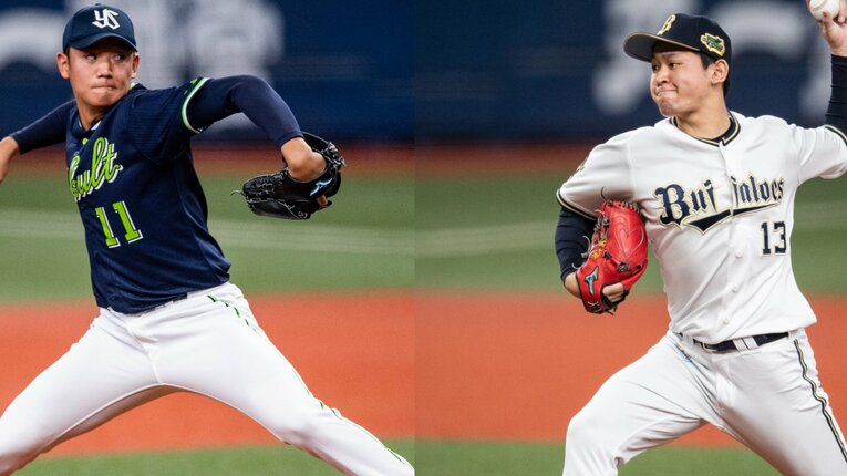 プロ2年目で日本シリーズのマウンドを経験したヤクルト奥川恭伸とオリックス宮城大弥　©︎Nanae Suzuki