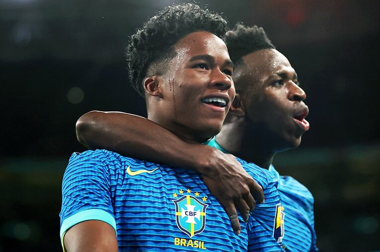 17歳にして日本円で118億円の“値札”がついたエンドリッキ。同じブラジル代表であるビニシウスとレアル・マドリーでの共闘に注目したい ／ photograph by Catherine Ivill/Getty Images