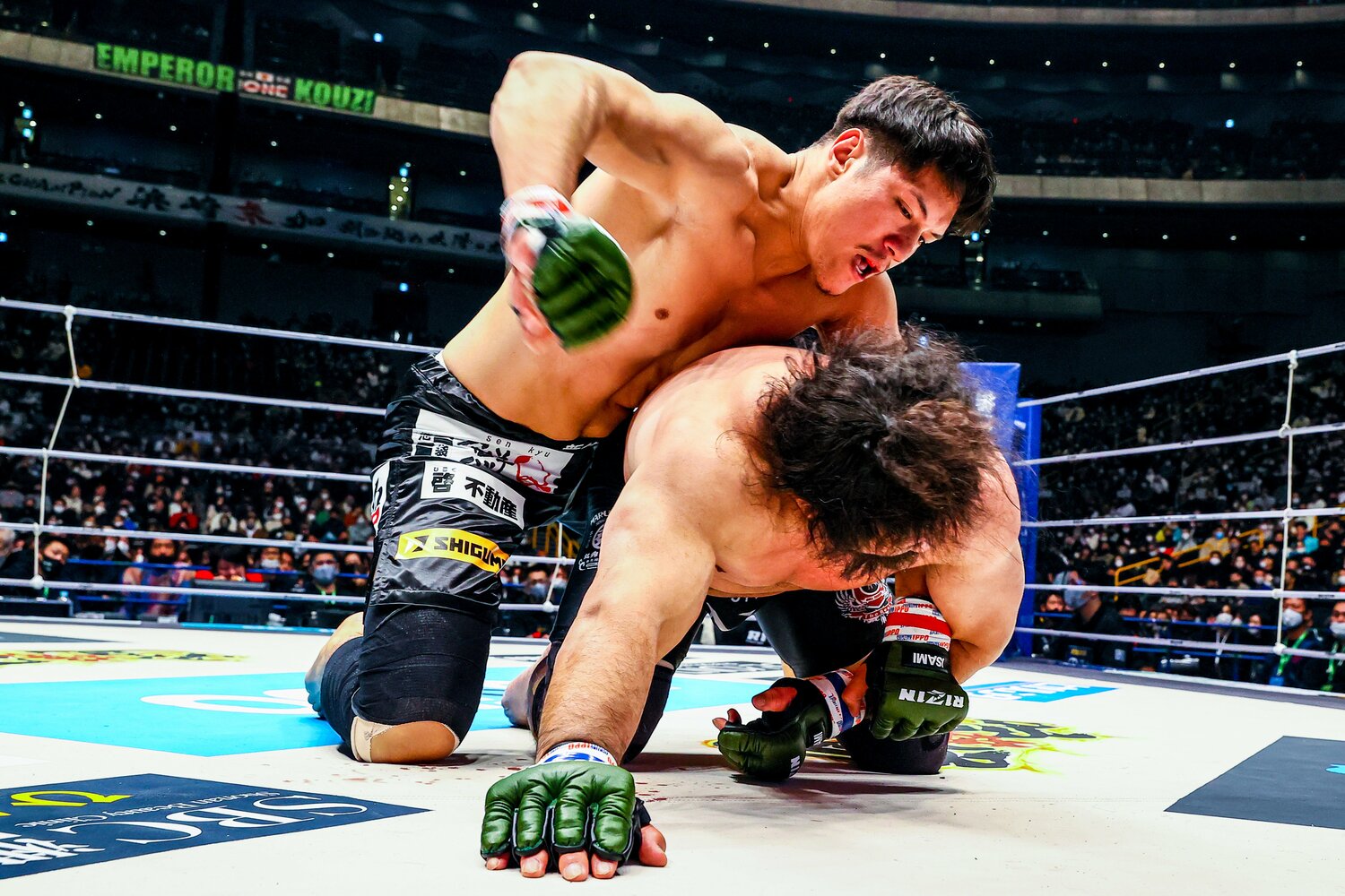 シビサイ頌真の打撃を受け、劣勢に立たされる関根 ©RIZIN FF Susumu Nagao