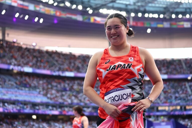 投擲を終えて笑顔の北口榛花　©Ryosuke Menju/JMPA