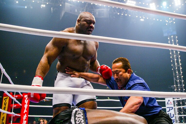 サップの強烈なパンチに、ホーストがダウンを奪われる