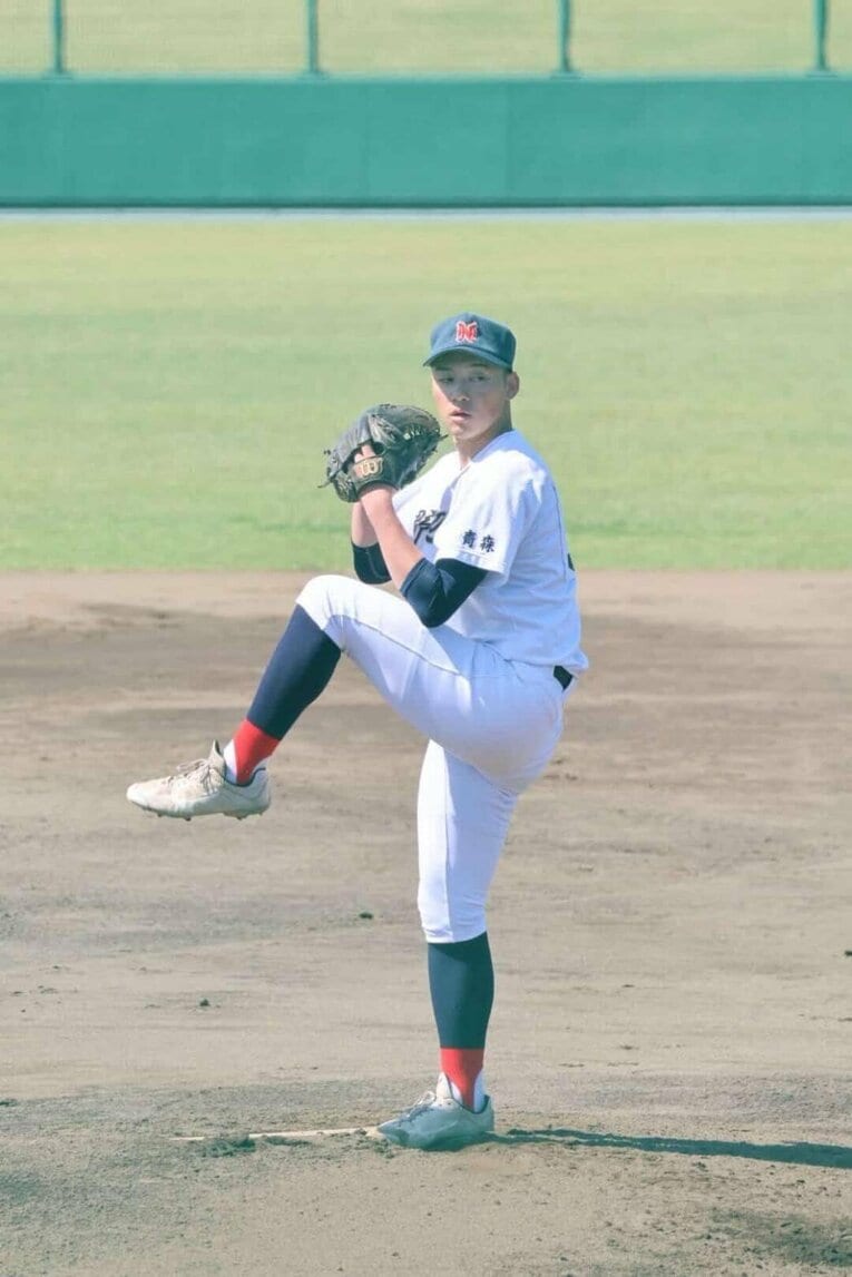 野辺地高校ただひとりの野球部員である松舘。投手としては140キロに迫る速球が武器だ／野辺地高校野球部提供