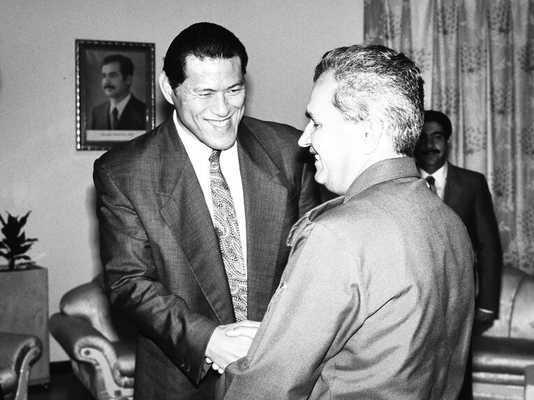 1990年10月、2度目のイラク訪問でサレハ国会議長と会談するアントニオ猪木
