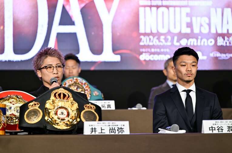 記者会見で意気込みを語る井上尚弥 ／ photograph by Hiroaki Finito Yamaguchi