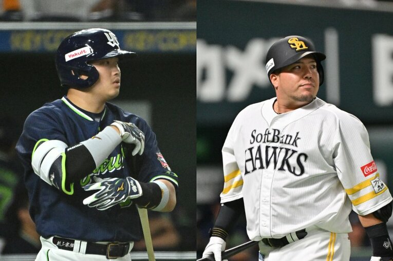 セパ両リーグで本塁打トップのヤクルト村上宗隆とソフトバンク山川穂高。両者とも「飛ばないボール」について言及していた ／ photograph by Hideki Sugiyama