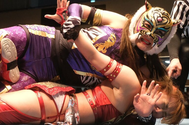 3月17日の後楽園大会で高瀬みゆきと対戦し、デビューからシングル戦6連勝となったタイガー・クイーン ／ photograph by Norihiro Hashimoto