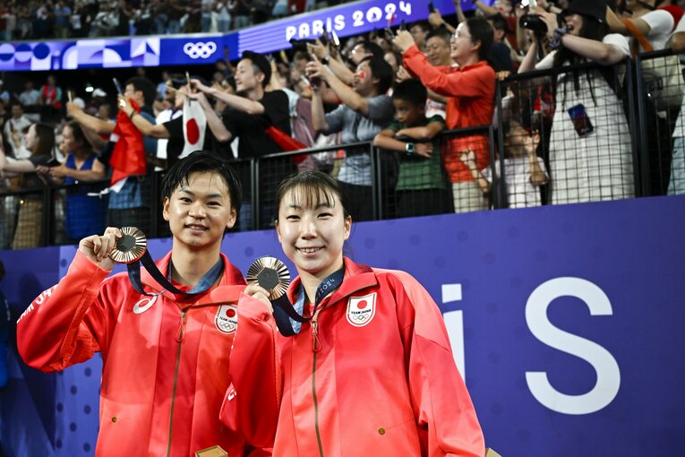 最後に爽やかな笑顔を見せるわたがしペア　©Asami Enomoto/JMPA