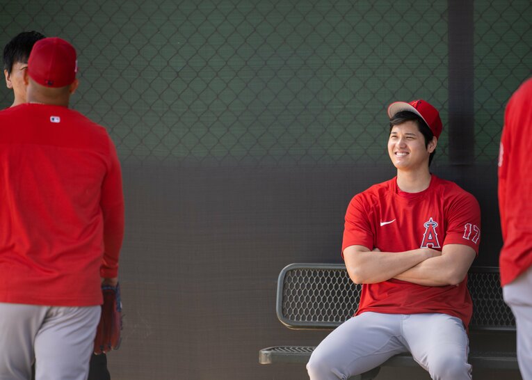 【未公開ショット多数！エンゼルス時代の秘蔵愛されショット】エンゼルス時代、スプリングキャンプでの大谷　©Nanae Suzuki