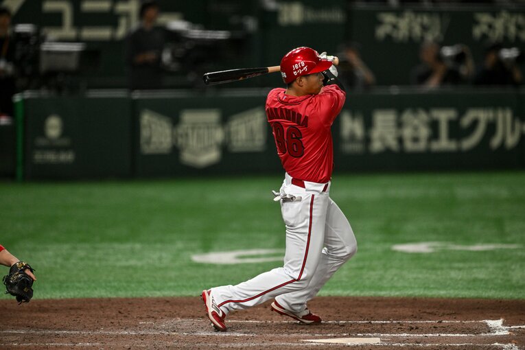 現在カープ一軍でプレーする中村奨成25歳（プロ8年目）。好調を維持できるか ©Nanae Suzuki