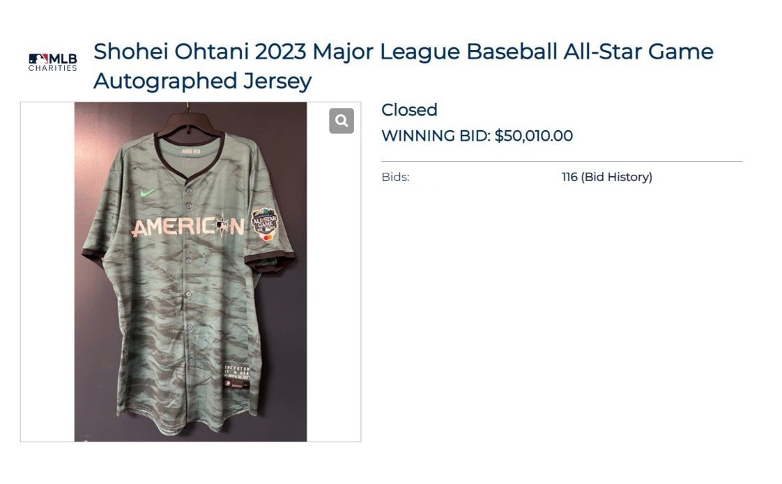 大谷のオールスターゲームユニフォーム　※MLB Auctionより