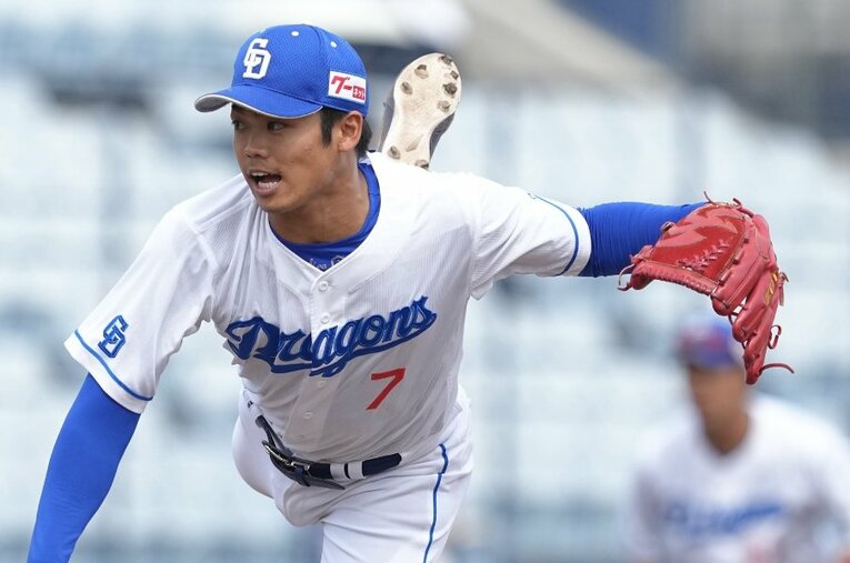 5月18日のウエスタンリーグ・阪神戦に登板した根尾 ／ photograph by SANKEI SHIMBUN