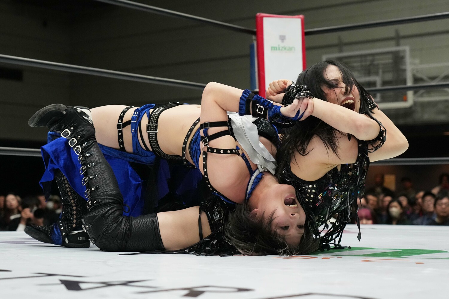 上谷沙弥を拷問技で攻める安納サオリ。11月29日、大阪府立体育会館第二競技場　©Essei Hara