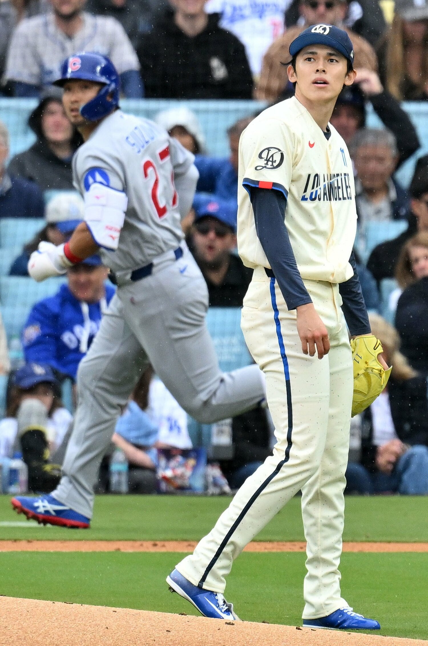 今季初勝利を挙げた4月25日のカブス戦。鈴木誠也に先制のソロ本塁打を許した　©JIJI PRESS