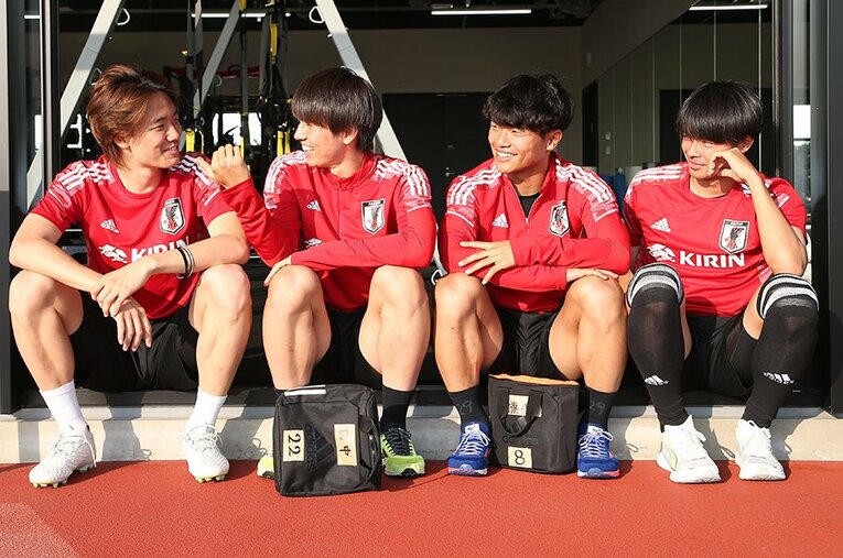 東京五輪世代として活動していた頃の（左から）板倉滉、田中碧、旗手怜央、三笘薫 ／ photograph by JFA/AFLO