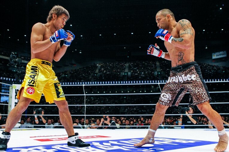 当時27歳の金原正徳と、31歳の山本“KID”徳郁　©Susumu Nagao