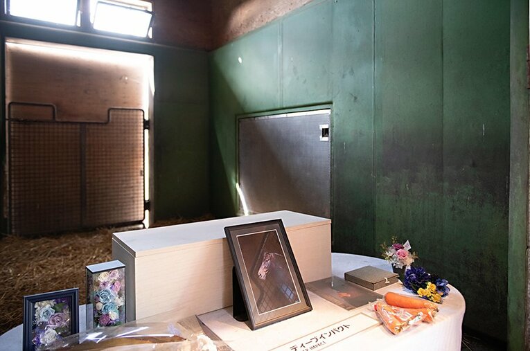 ディープインパクトが暮らした馬房には、今も遺影と遺骨が安置されている。 ／ photograph by Asami Enomoto