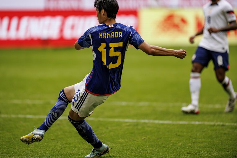フランクフルトで好調を維持する鎌田大地。アメリカ戦でも先制ゴールを決めた　©Kiichi Matsumoto