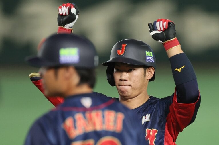 アジアプロ野球チャンピオンシップで、坂倉は計4試合中3試合でスタメンマスクを被った　©JIJI PRESS