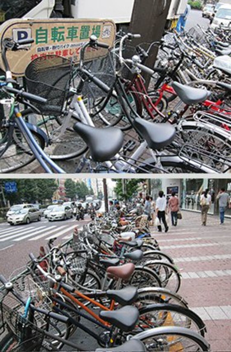 一見してカオスな感じなのだが……これはこれで見事な駐輪システムかと。風景は新宿に溶け込んでいる、と言えよう