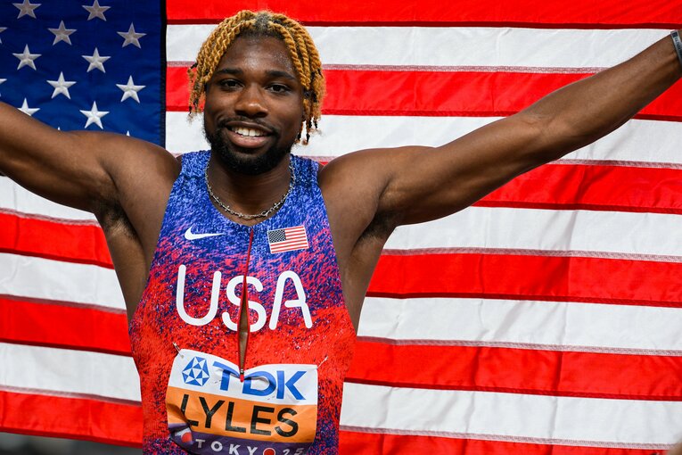100mでは銅メダルに終わったアメリカのノア・ライルズ。大本命とされる200mではどんな走りを見せるか　©Nanae Suzuki
