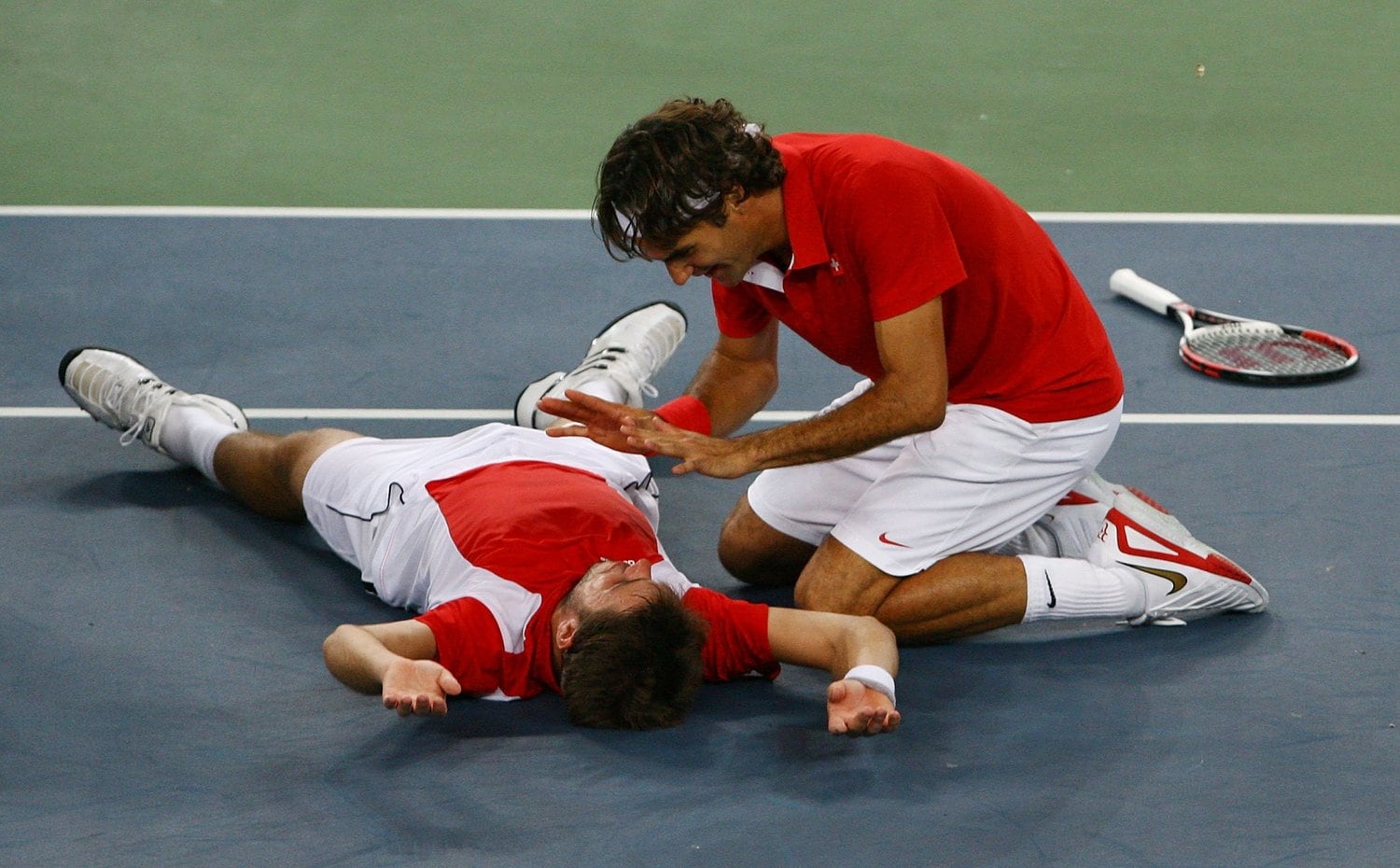 北京五輪、スタン・バブリンカとのダブルスで金メダルを獲得。2人のはしゃぎっぷりが印象的だった　©Getty Images