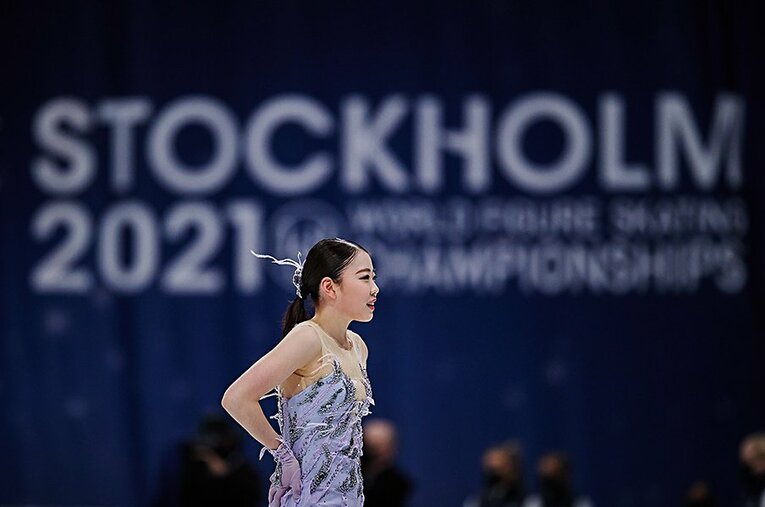 時差ボケの影響で7位に終わった紀平。北京五輪に向け「本当に1からやり直したい」と語った ／ photograph by Getty Images