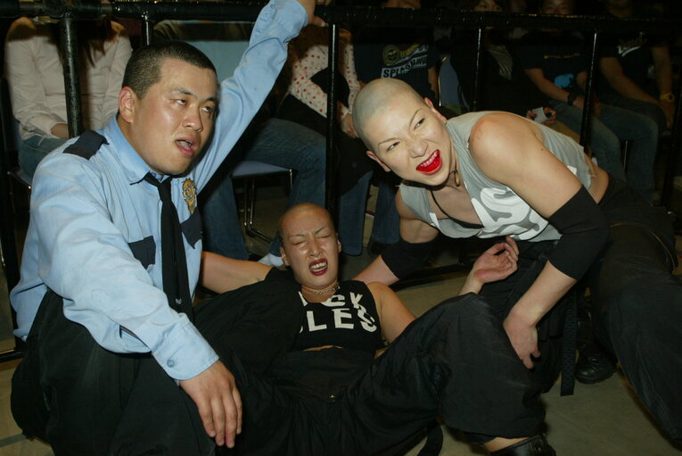 GAEA時代、敗者髪切りスキンヘッドマッチに敗れた時の様子