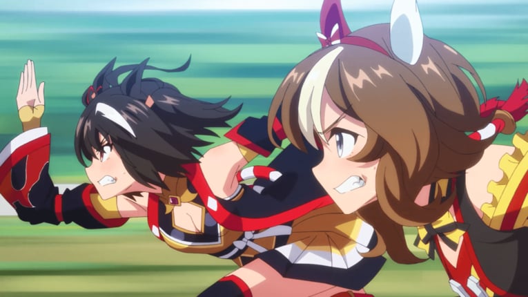 ゲンジツスティール（右）と競り合う　©2023 アニメ「ウマ娘 プリティーダービー Season 3」製作委員会