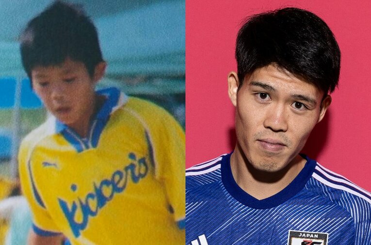 カタールW杯で日本代表の中心選手として期待される冨安健洋（24歳）。左の写真は小学生時代。サッカーを本格的に始めたのは小1のときだったという ／ photograph by Sanchiku Kickers／Getty Images