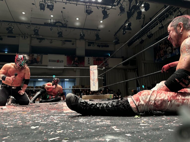 スワイプすると「エル・デスペラードvs葛西純」など激闘写真をご覧になれます　©Norihiro Hashimoto