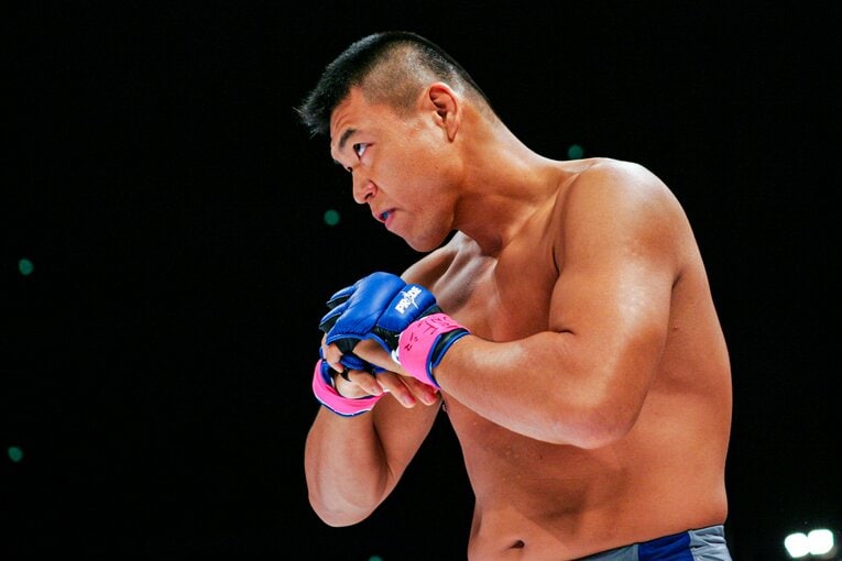 小川直也は「ハッスル」宣伝のためPRIDEのリングに上がった　©Susumu Nagao