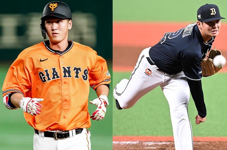 巨人の秋広優人とオリックスの山下舜平大。2023年の新人王争いはハイレベルなものになりそうだ ／ photograph by Kiichi Matsumoto/JIJI PRESS