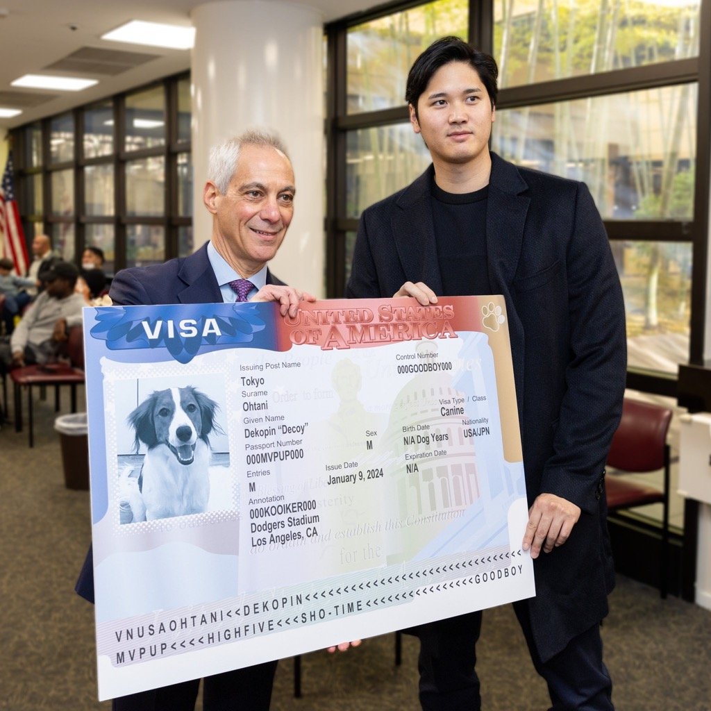 大谷の愛犬・デコピンに“ビザ”をプレゼントした ©アメリカ大使館