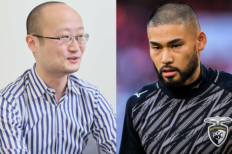 W杯日本代表経験者の中村航輔と、通算タイトル31期の渡辺明。サッカーと将棋の両方を愛する、それぞれの代表格である ／ photograph by JIJI PRESS/Yuki Suenaga