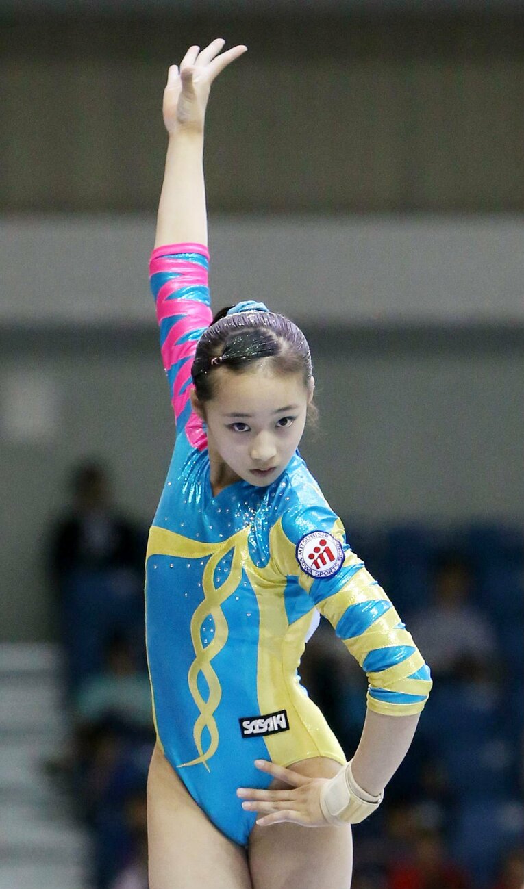 2014年、全日本種目別平均台で優勝した平岩　©JIJI PRESS