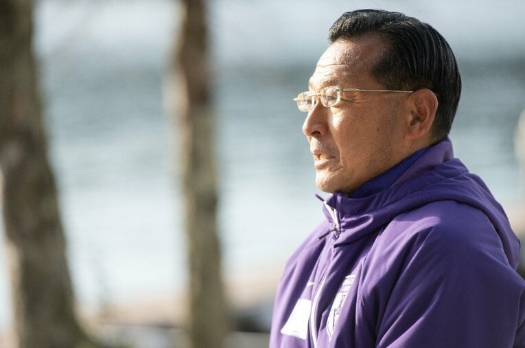 往路優勝を果たし、取材に応じる大八木弘明監督。青学大と2度の“タイム差なし”中継の激闘の後に指揮官が語ったのは… ／ photograph by Nanae Suzuki