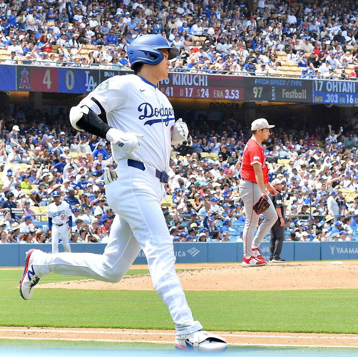 ドジャース大谷とエンゼルス菊池の対戦が実現した　©JIJI PRESS
