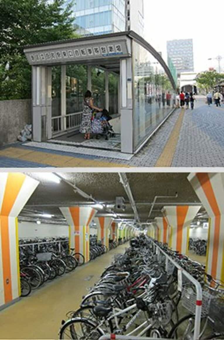 東京の放置自転車地獄を消滅させた公共の駅前駐輪場。この田町駅前の駐輪場は、自転車1200台、50cc以下のスクーター50台まで収納可能