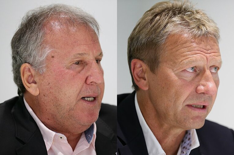 久保建英について熱く語った（左から）ジーコ氏とブッフバルト氏。 ／ photograph by J.LEAGUE