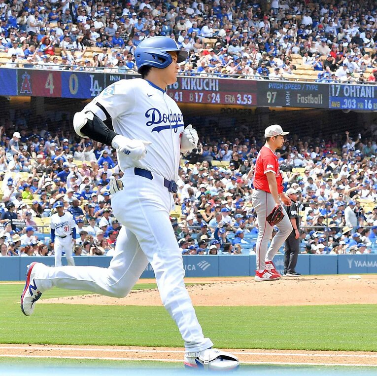 ドジャース大谷とエンゼルス菊池の対戦が実現した　©JIJI PRESS