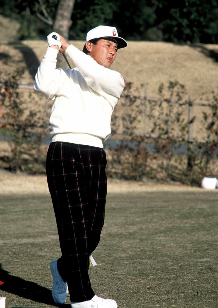 1989年、チャリティーゴルフ大会での愛甲猛　©BUNGEISHUNJU