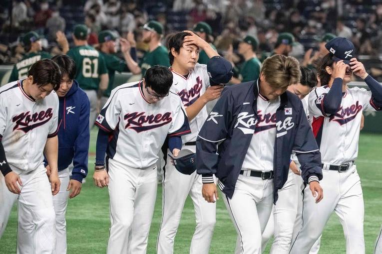 1次ラウンドB組の開幕戦、オーストラリア戦を7-8で惜敗した韓国。勝負どころでのミスが目立つ試合となった　©AFP=JIJI PRESS