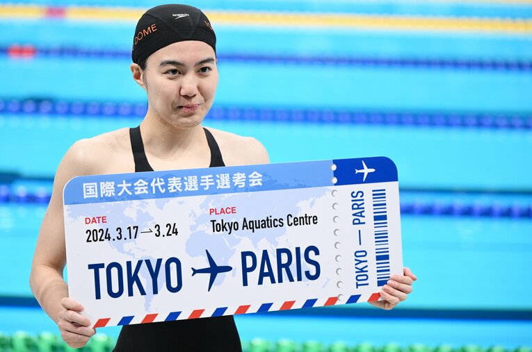 今年3月に行わてれたパリ五輪代表選考会で2位に入り、200ｍ個人メドレーで自身初となる代表に選ばれた早大4年の松本信歩（東京ドームスポーツ） ／ photograph by AFLO