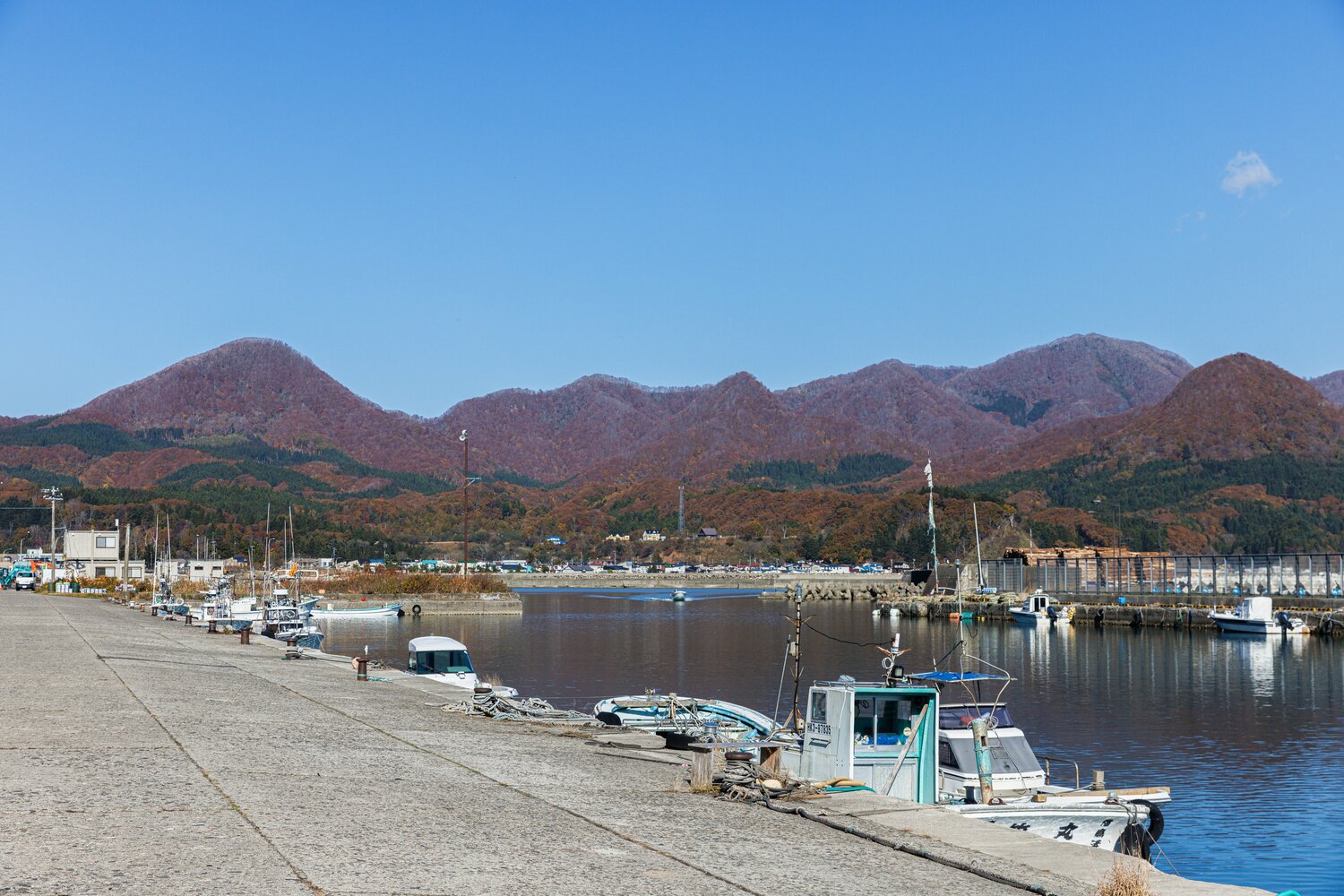 バス停から国道228号線沿いを少し歩くと福島漁港に着いた。漁船が並んでいる